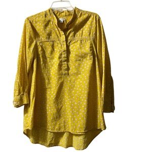 Anthropologie Odille high low Mustard yellow tunic top Oversized Lagenlook SZ 8